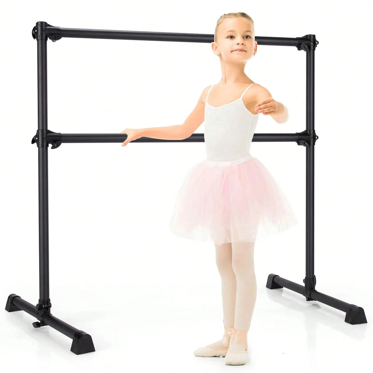 Double Ballet Barre Bar, Portable 4 FT Freestanding Dancing Bar W/ 7"-46" Adjustable Height