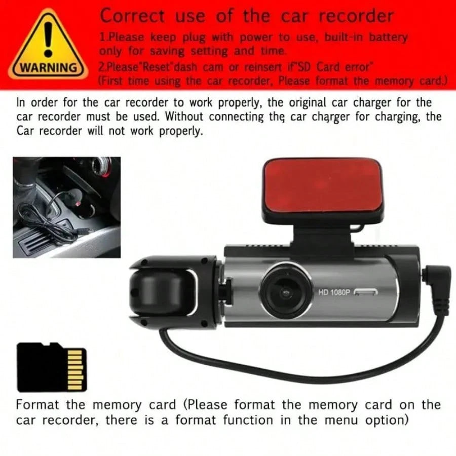 Dual Lens Driving Recorder, 1080P Front And Rear Dual Camera With Wide Angle DVR Camera And 3.16 Inch IPS Screen, Night Vision, Loop Recording, 310° Wide Angle, Parking Monitoring, Motion Detection