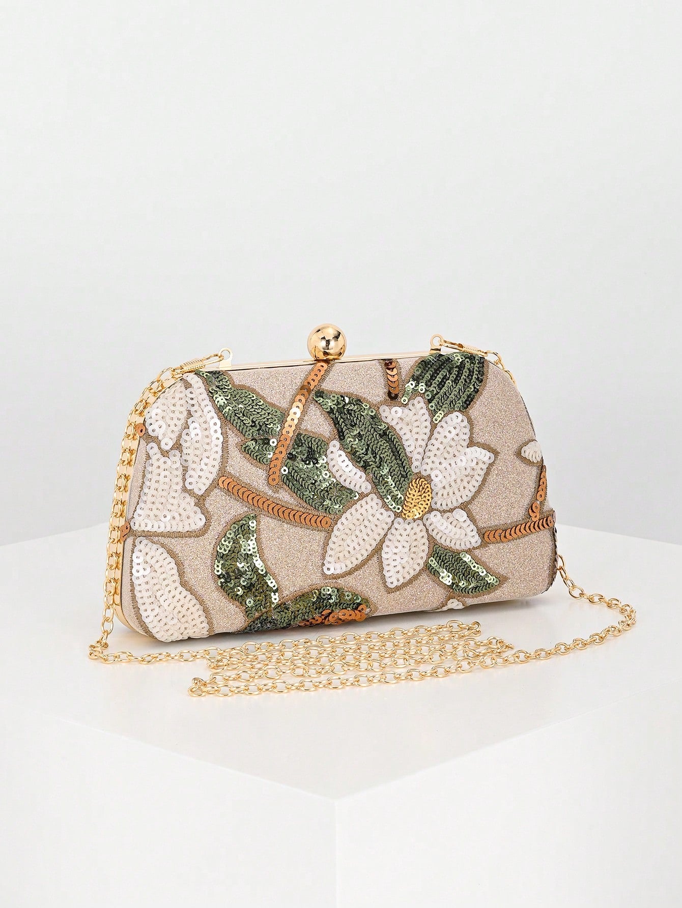 Elegant Shiny Multi-Color Leaf & Floral Patchwork Crossbody Clutch Bag, Vintage Chain Strap Mini Square Box Bag, Suitable For Party, College Students