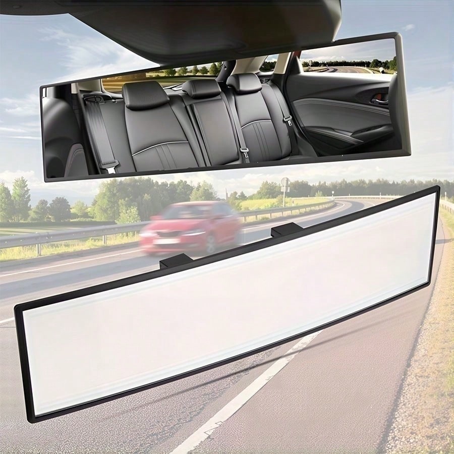 Eliminate Blind Spots: Extra Wide Convex Rearview Mirror For Cars. Enhanced Visibility Interior Mirror With Easy Installation, Universal Fit For Sedans & SUVs