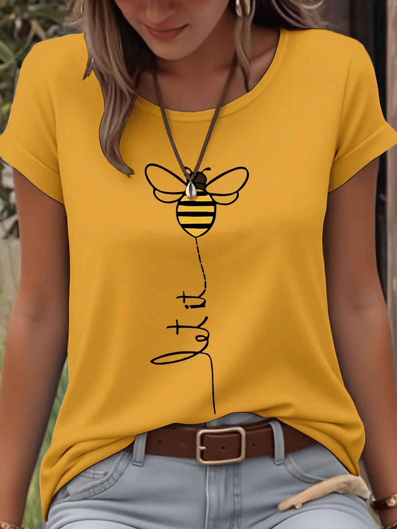 EMERY ROSE Minimalist Animal Print Round Neck Short Sleeve Plus Size T-Shirt