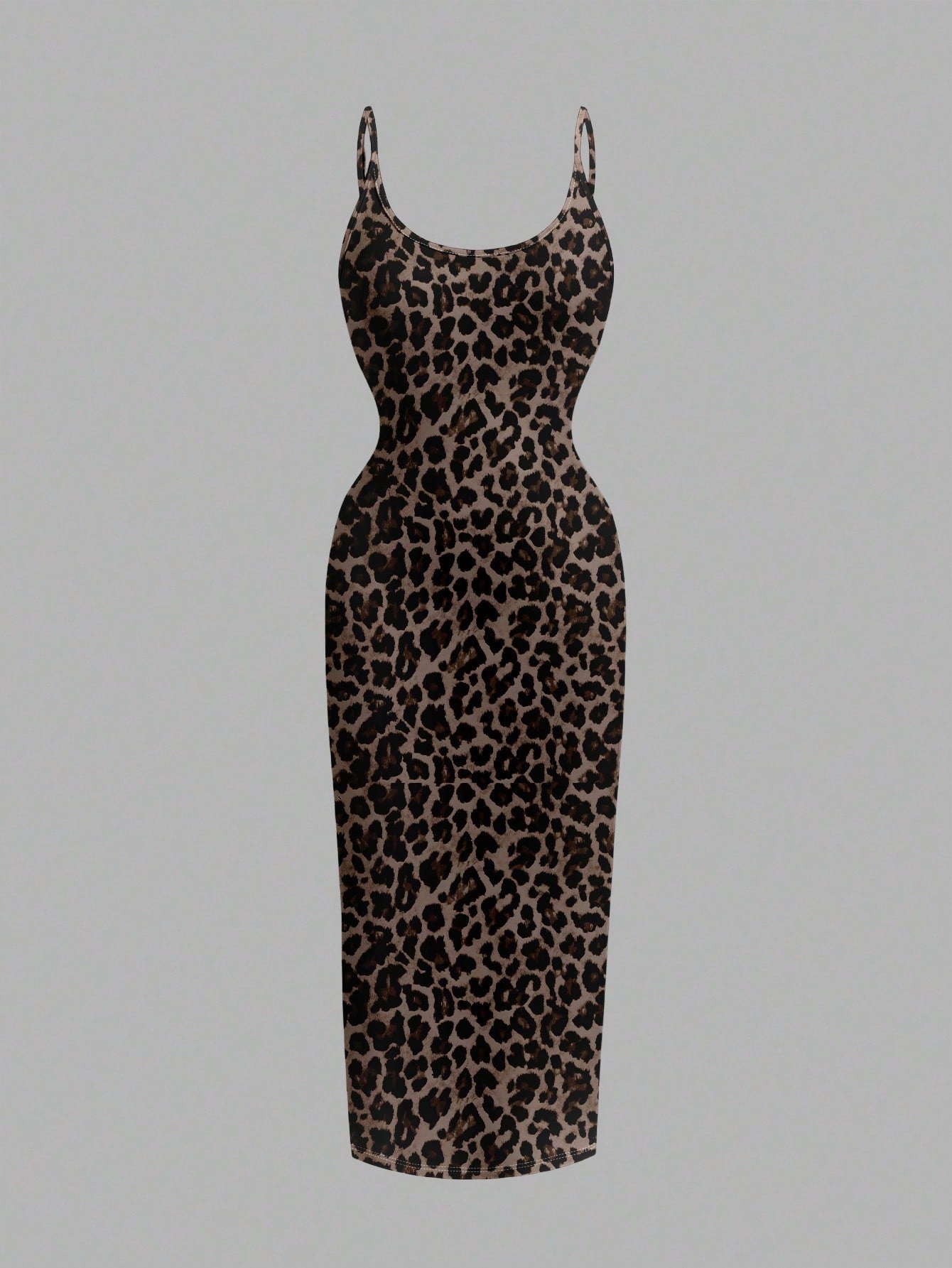 EZwear Casual Minimalist Full-Length Leopard Print Bodycon Slip Dress, Suitable For Summer,Summer Dress