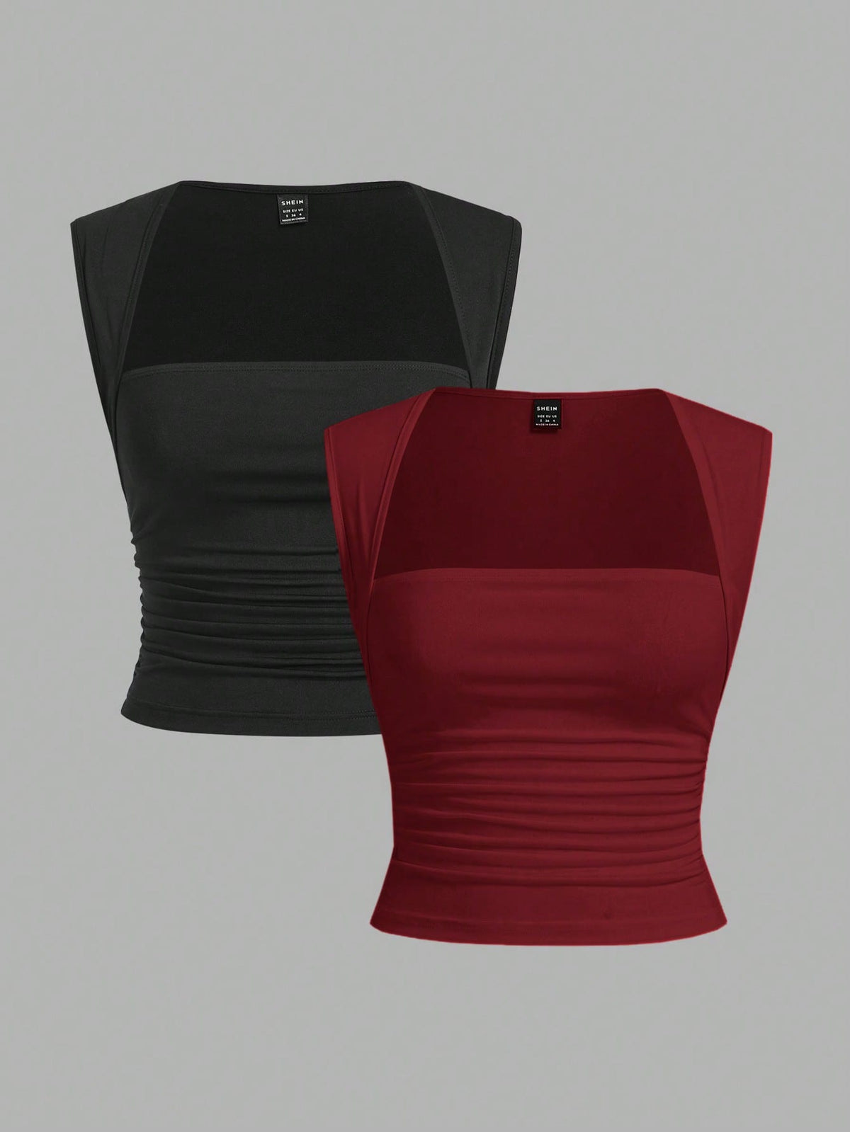 EZwear Two-Piece Set Women's Basic Tight Knit Tank Top, Anthracite Black & Red