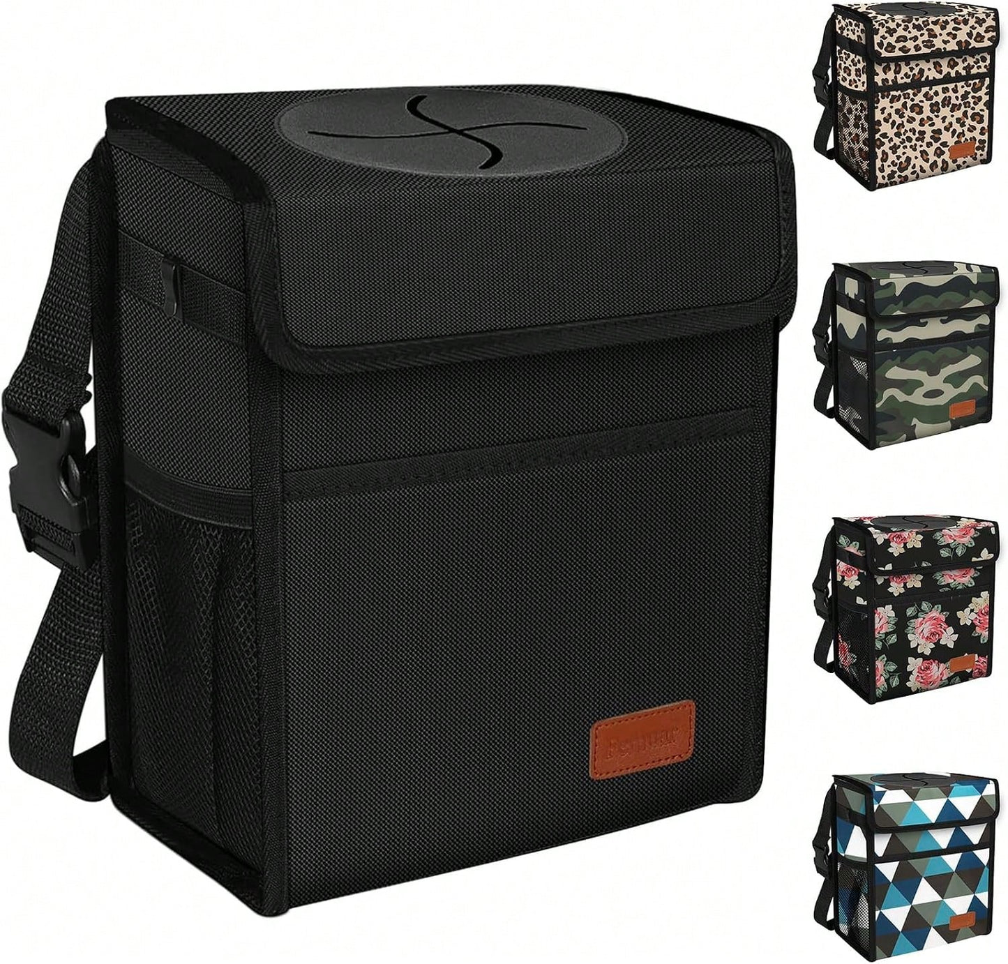 Femuar Leak Proof Car Trash Can With Lid- Waterproof Automotive Garbage Bin For SUVs, Collapsible And Portable Car Trash Bag, Black