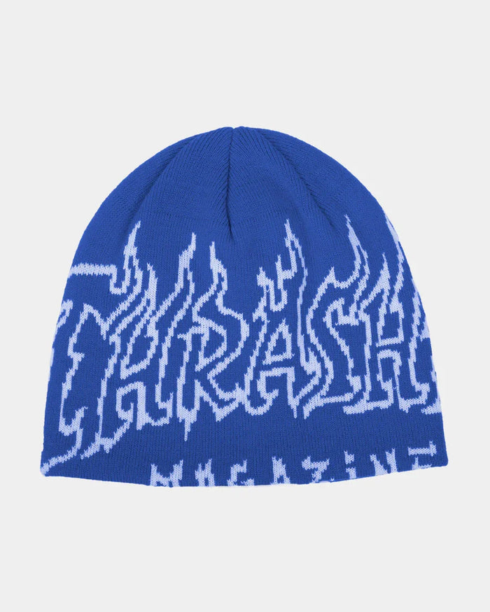 Fire Outlined Skully Beanie - Blue - Four Street