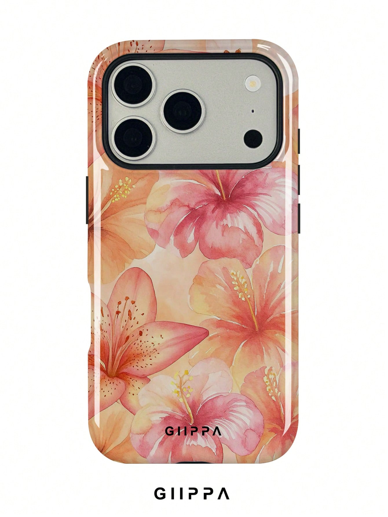 GIIPPA 1pc Warm Orange Gradient Background With Watercolor Hand-Painted Hibiscus Pattern Design, Phone Case Compatible With Phone 17 Pro Max, 16 Pro Max, 15 Pro Max, 14 Pro Max, 13 Pro Max, 12 Pro Max