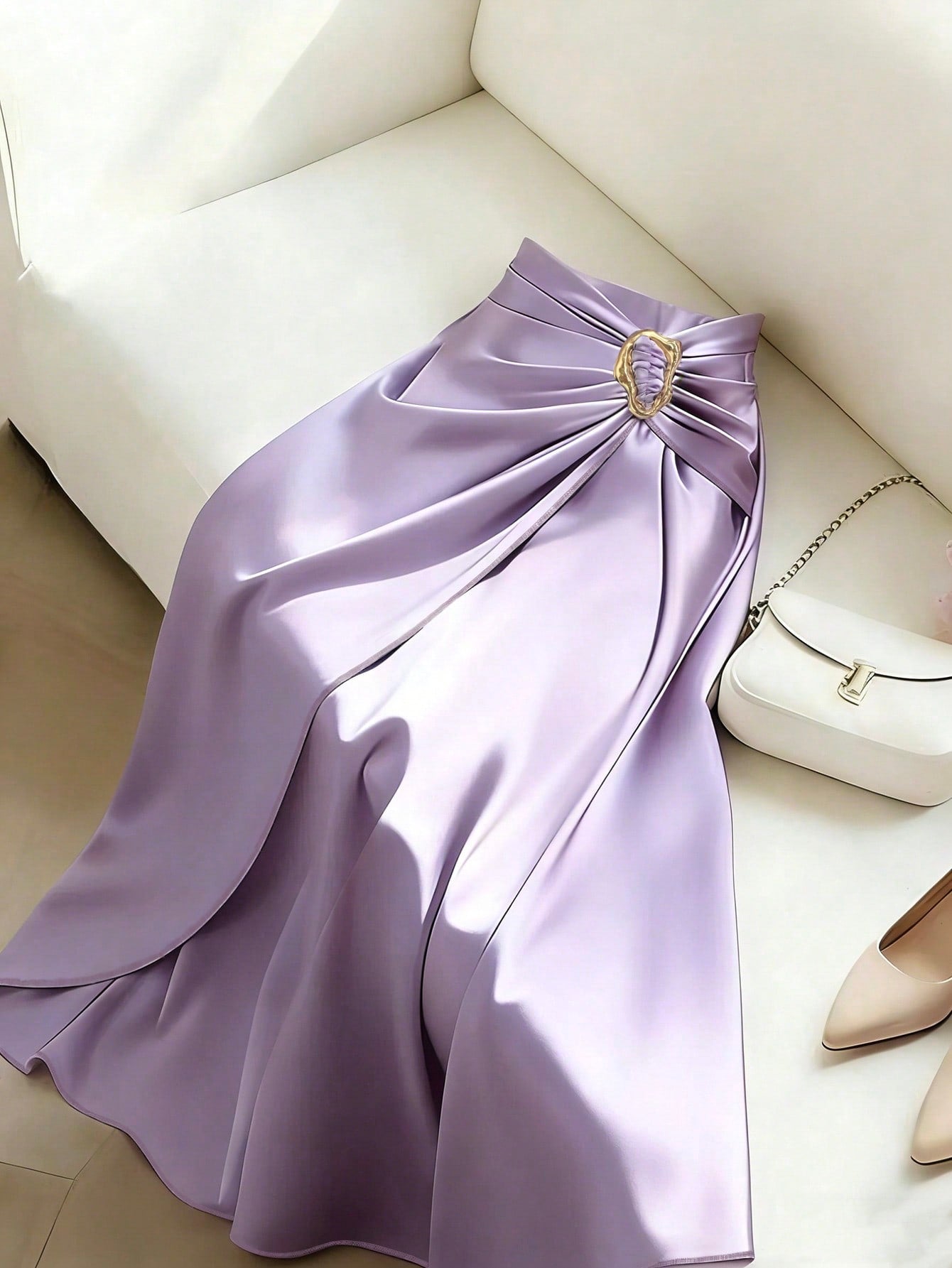 GlowEve New Woven Satin Ribbon Design Metal Decor Elegant Daily Wear Women Skirt
