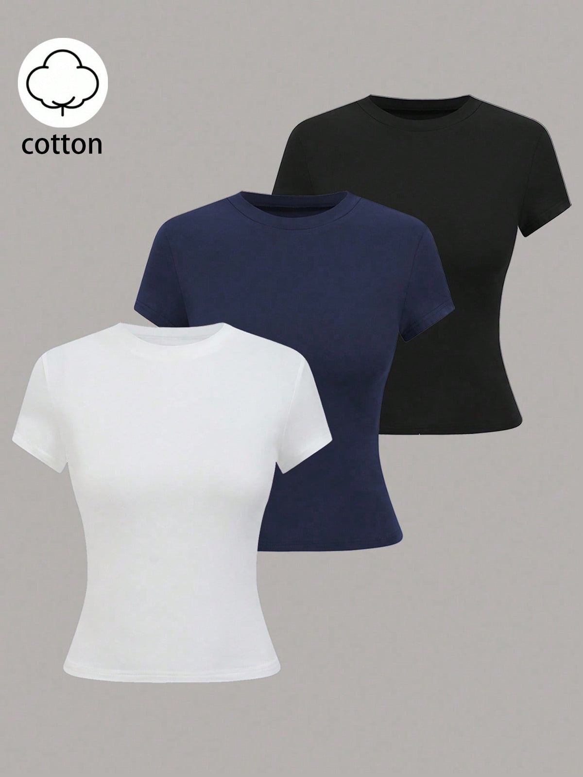 GlowEve Spring And Summer New Slim-Fit Solid Color Slimming All-Match Round Neck Business Trip Three Pieces Set T-Shirt For Women