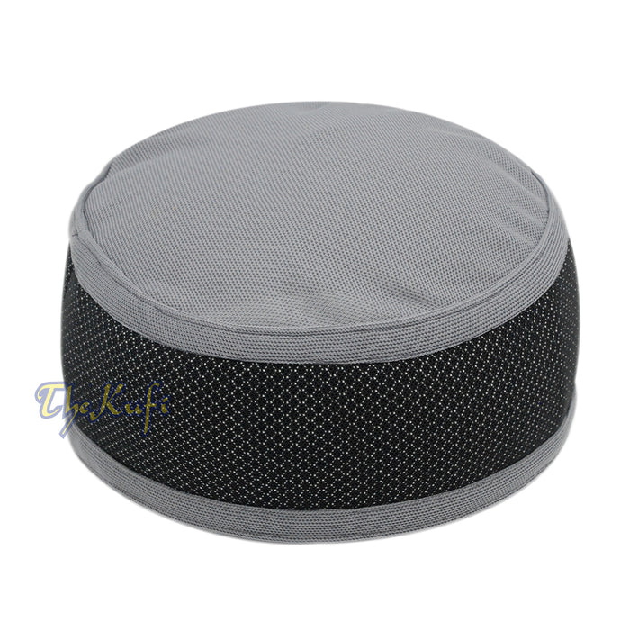 Gray and Silver Madun Vented Top Pliable Two-Color Round Kufi Hat