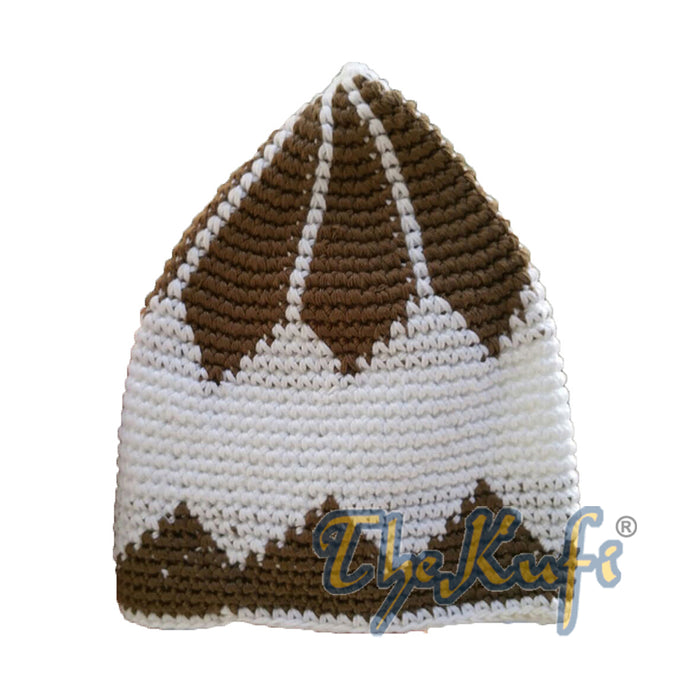 Hand-Crocheted Cotton Sturdy Dark Brown & White Large Diamond Kufi Hat