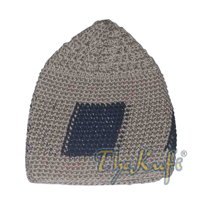Hand Crocheted Khaki with Olive Green Squares Kufi Hat