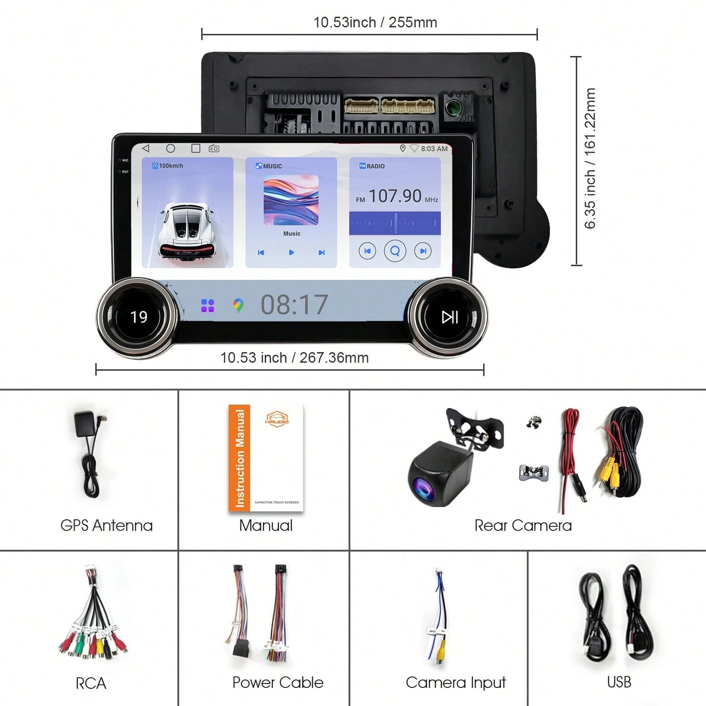 Haudio 10'' Double Din Car Android Player, HD Screen Car Stereo With CarPlay & For Android Auto & Mirror Link, Support Steering Wheel Control, EQ Effects, And Rear View Camera For Cars, For Christmas