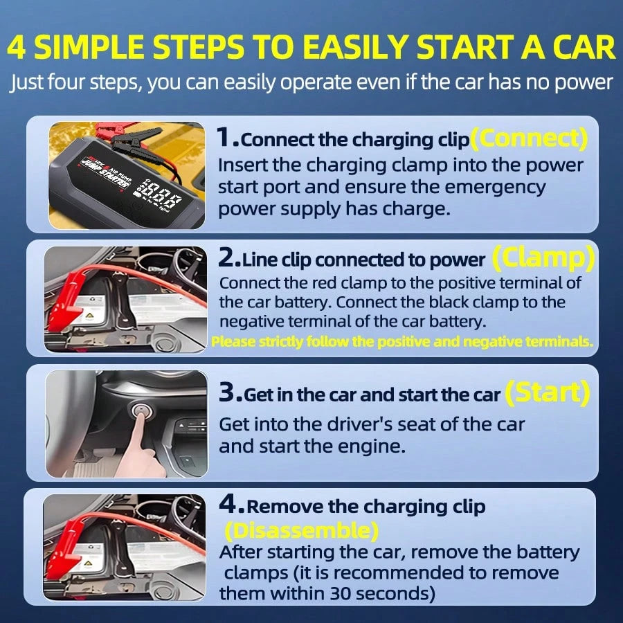 HUASHIJIE Portable Large-Capacity 12V 8000A Smart Emergency Car Jump Starter, Flashlight, Power Bank, Air Pump. Suitable For All Gasoline Vehicles And All Types Of Engines. Gifts For Road Trip, Mother
