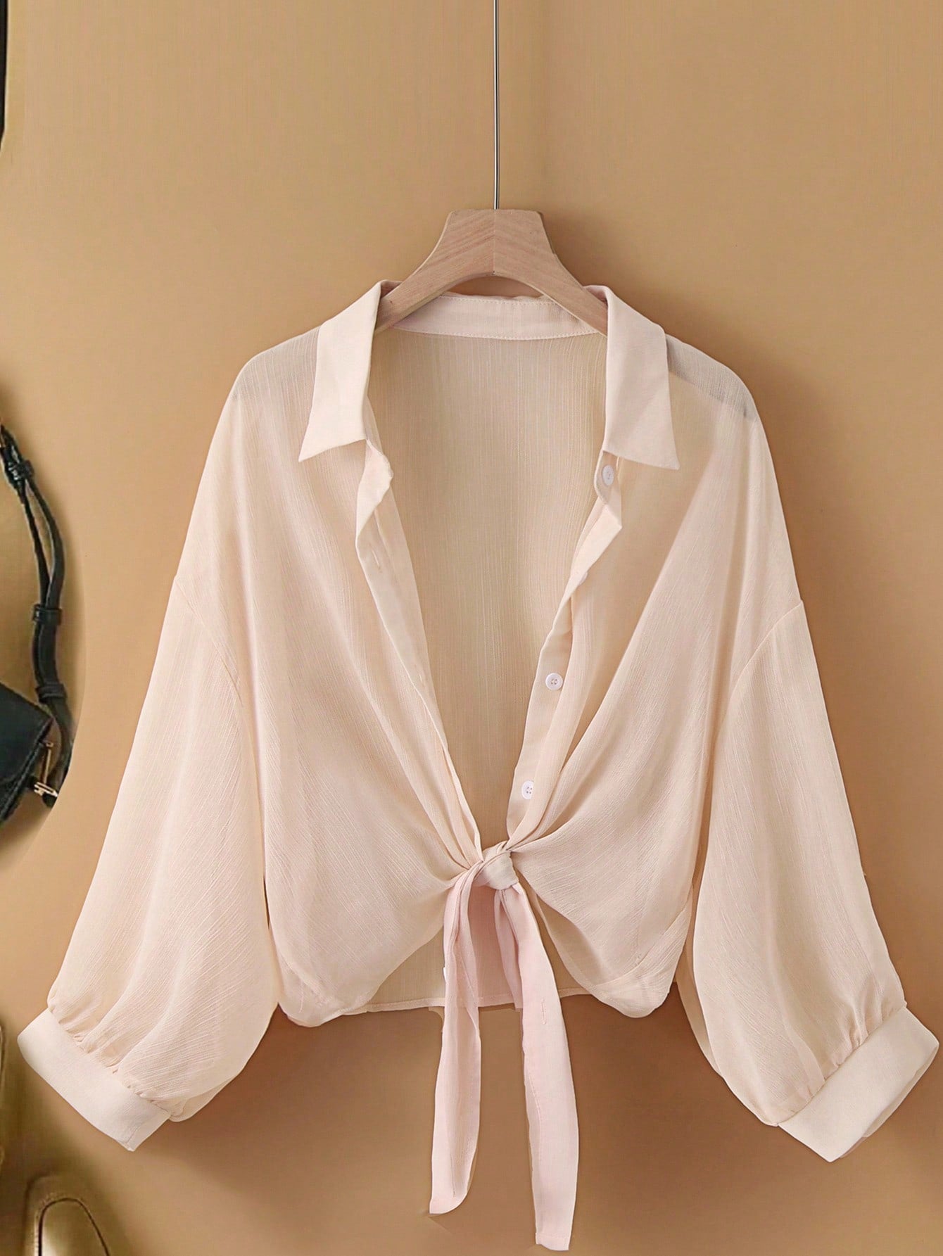 INAWLY New Bat Wing Short Chiffon Shawl, Simple Color Casual Shirt For Women