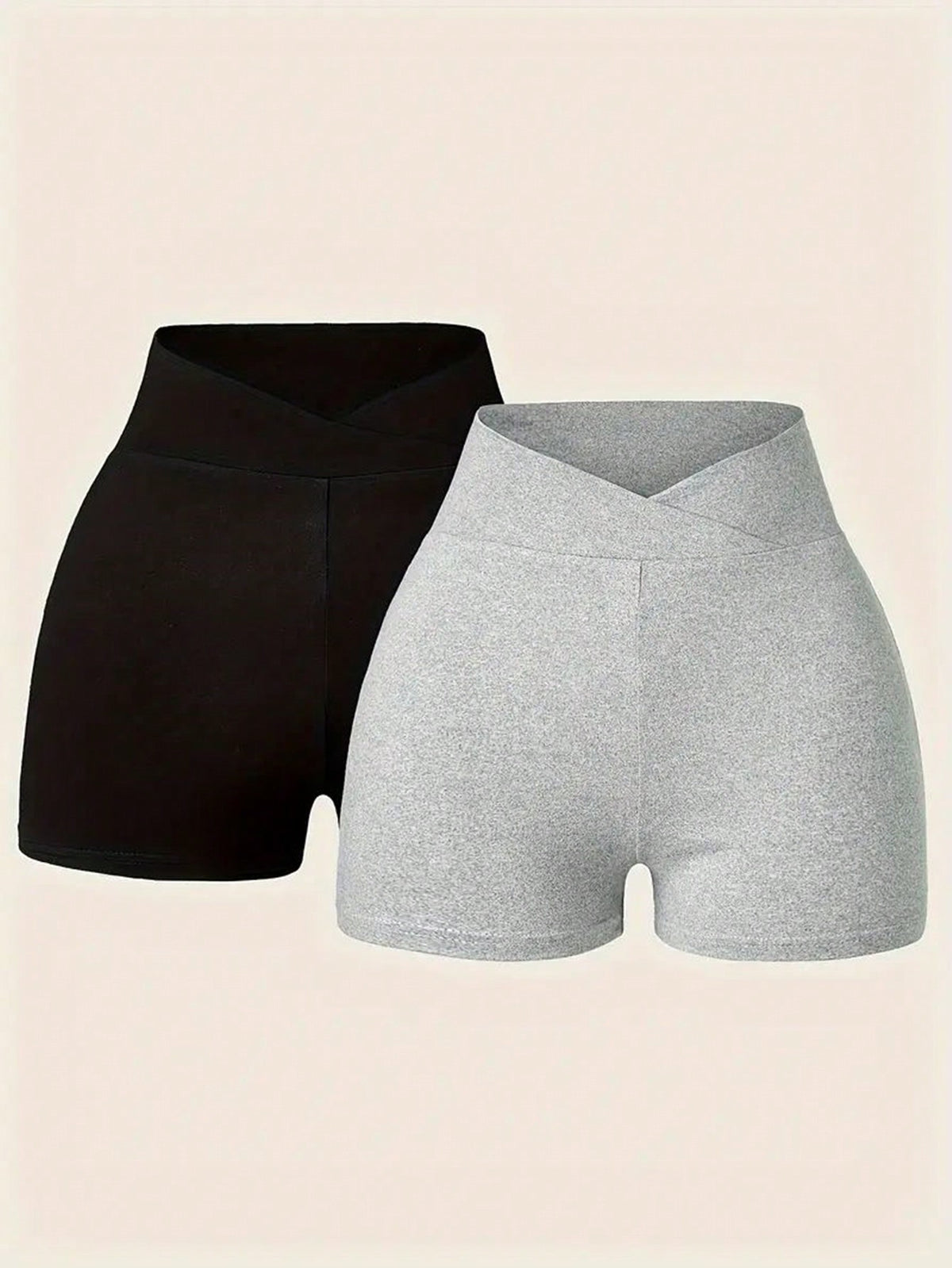 INAWLY Women's Casual Solid Color Overlap Waist Fitted Shorts, Summer