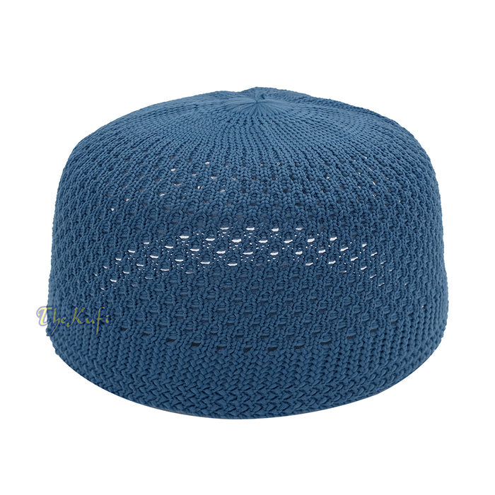Indigo Blue Open-Weave Stretchable 100% Nylon Kufi Skull Cap