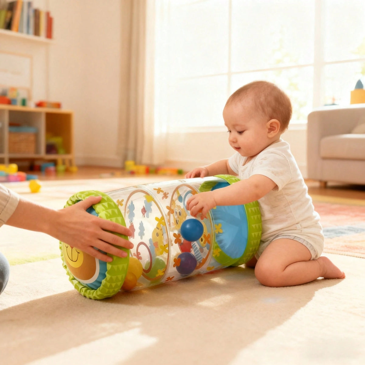 Infant Inflatable Roller With Balls And Bells, PVC Early Development Crawling Toy For 3 Months To 3 Years Old Babies, Exercise Strength, Balance, And Fun
