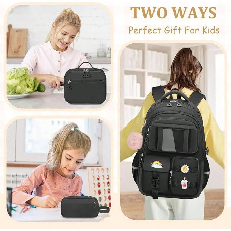 Kids Backpacks For Girls- Cute Girls Backpack For Kids Children Teens Elementary Middle School- 17″ Students Bookbag Travel Back Pack For Age 6-18