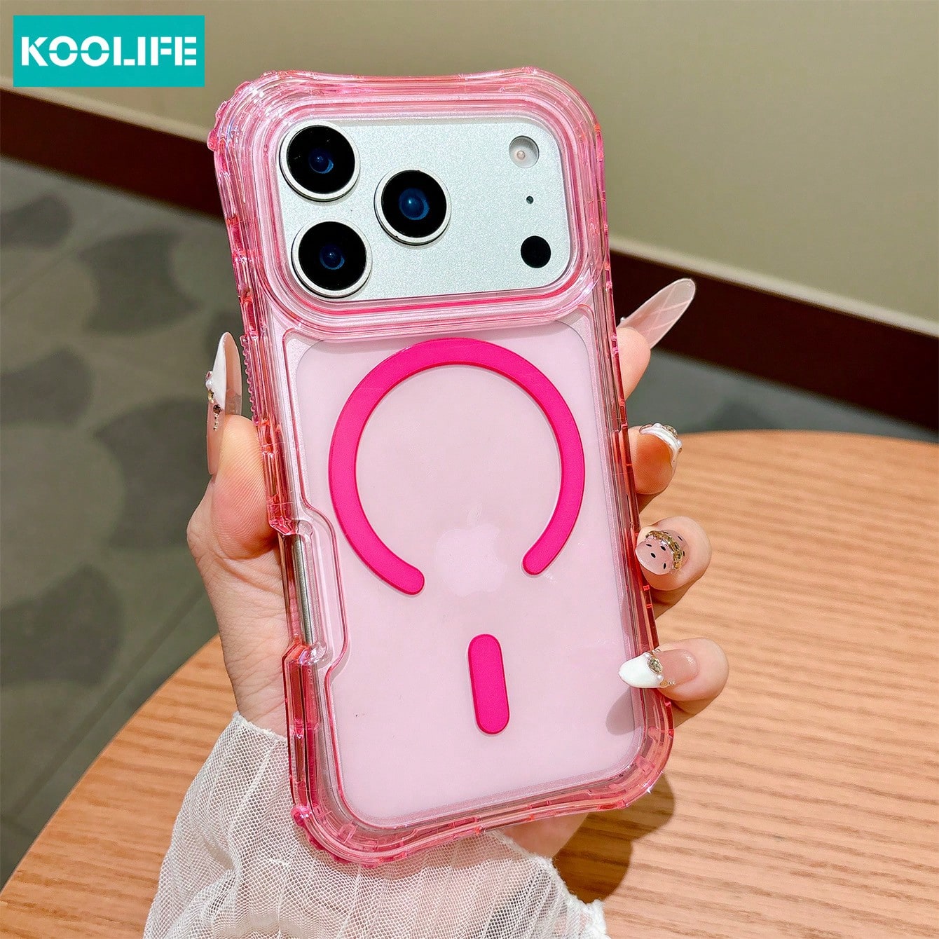 Koolife 1pc Transparent Pink 3-In-1 Hard Shell Matte Touch Magnetic Corner Anti-Drop Minimalist Phone Case Compatible With Iphone 18 Pro/18 Pro Max/13-17 Pro Max Plus, Cute Sweet Design Suitable For G