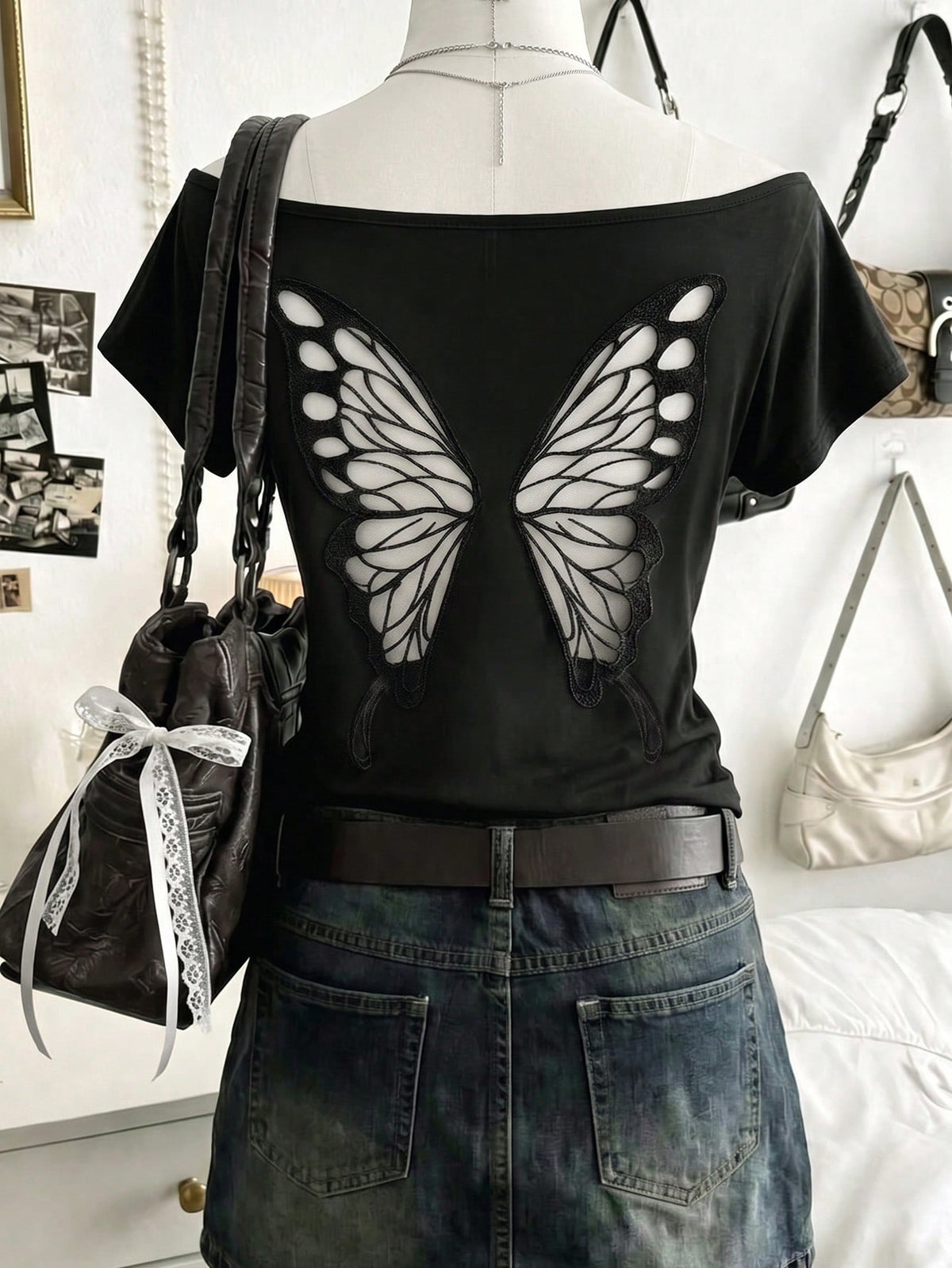 Lalippa Women's Off-Shoulder Short Sleeve Butterfly Shaped Hollow Out Fashion Summer T-Shirt