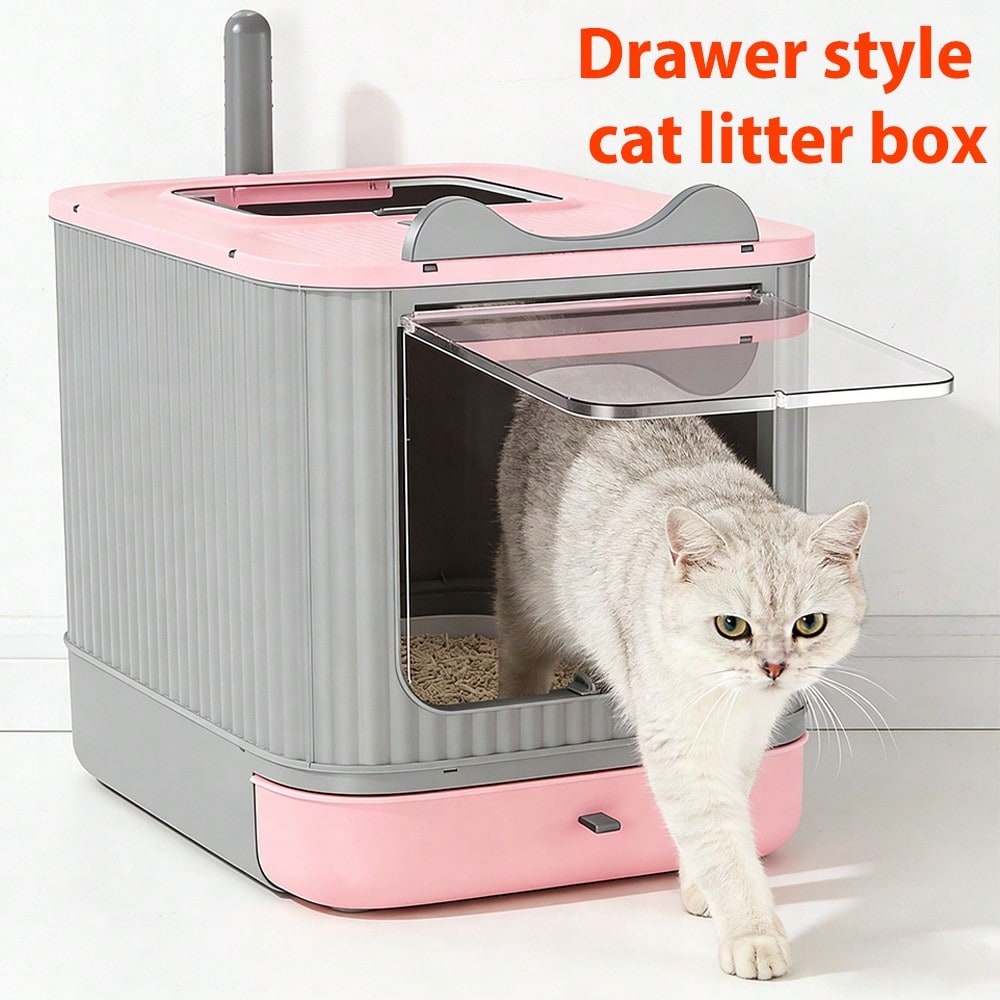 Large Cat Litter Box Enclosed, 4-In-1 Top Entry & Front Pull Drawer With Odor Control Carbon Bags & Scoop, Extra Large Splash-Proof Kitty Toilet Box For Multiple Cats (Fits Up To 44 Lbs), Easy Clean M