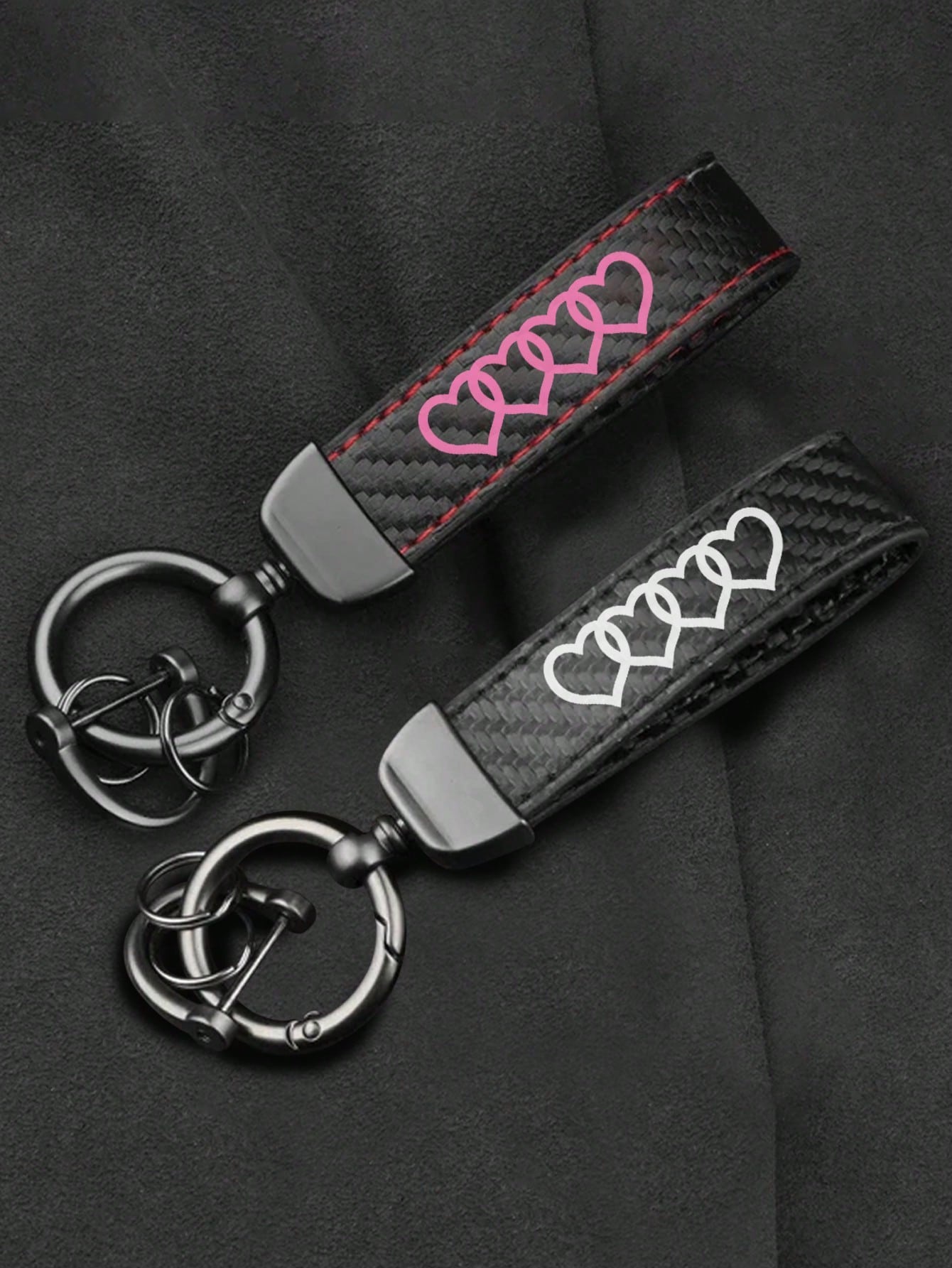 Leather Carbon Fiber Car Ring Keychain Accessory Zinc Alloy Key Ring 360° Rotating