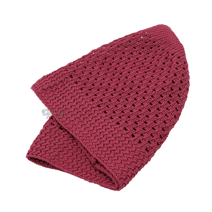 Light Maroon Open-Weave Stretchable 100% Nylon Kufi Skull Cap