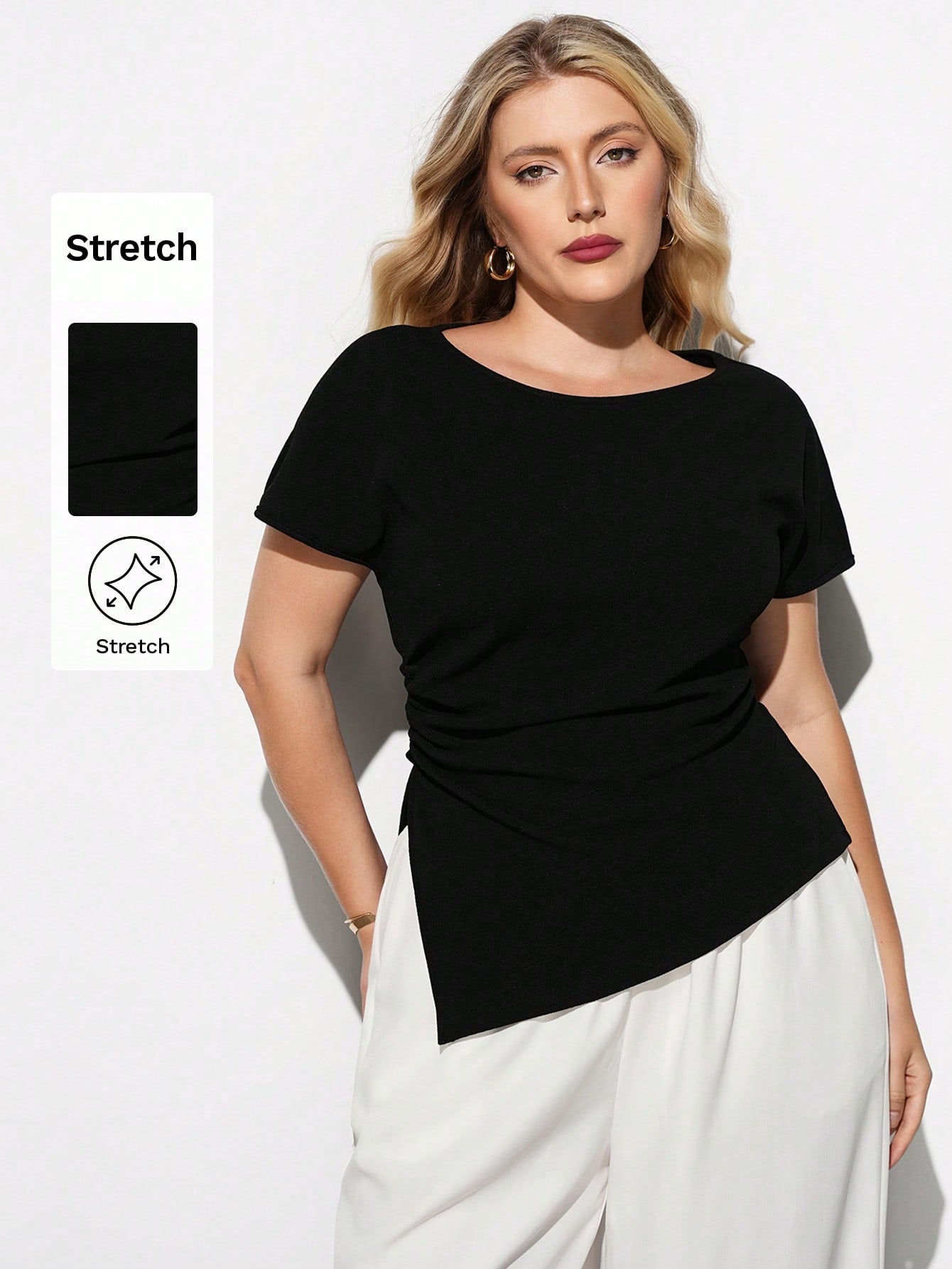 Maija Plus Size Elegant Black Smart Casual Office Blouse, French Waist Gathered Vintage Style Fashionable Versatile Comfortable Top Autumn Halloween