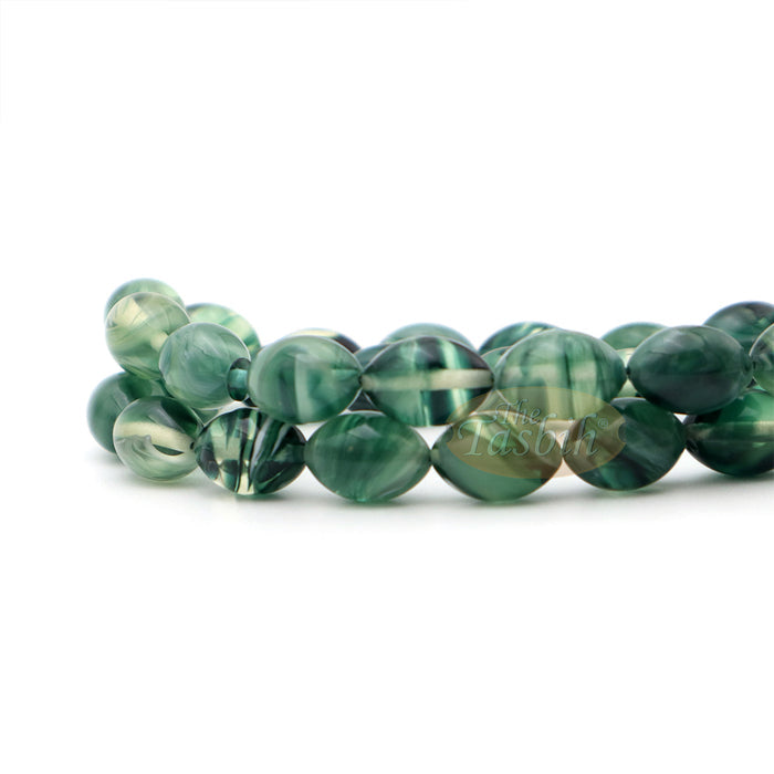 Marble Dark Green 9x12 mm Monomer Bead - 33ct Muslim Prayer Beads Misbaha