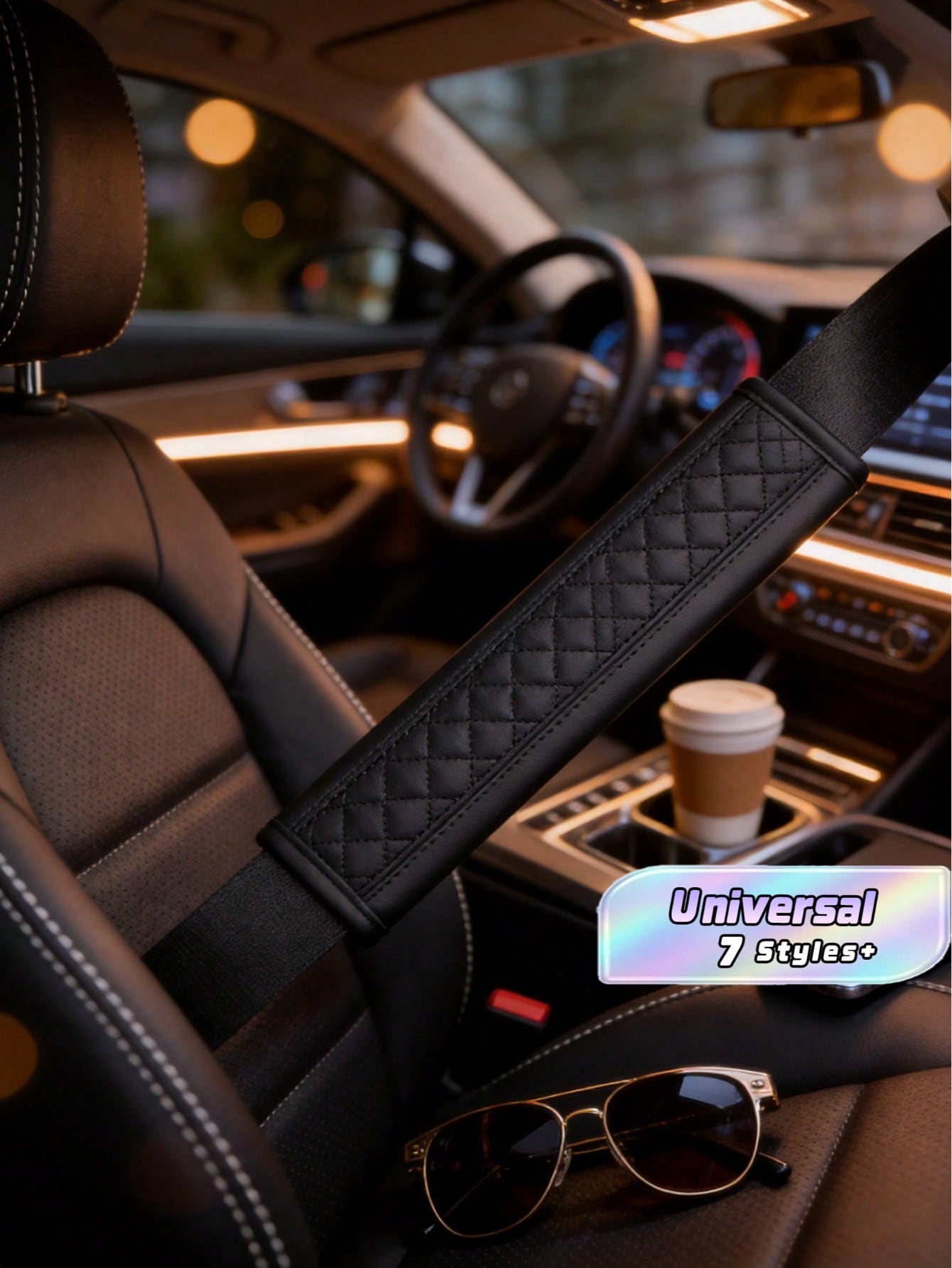 MEIKAXIU 1PC PU Leather Embossed Car Seat Belt Cover Protector, Universal Car Interior Decorative Accessories, All Season,Car Accessories