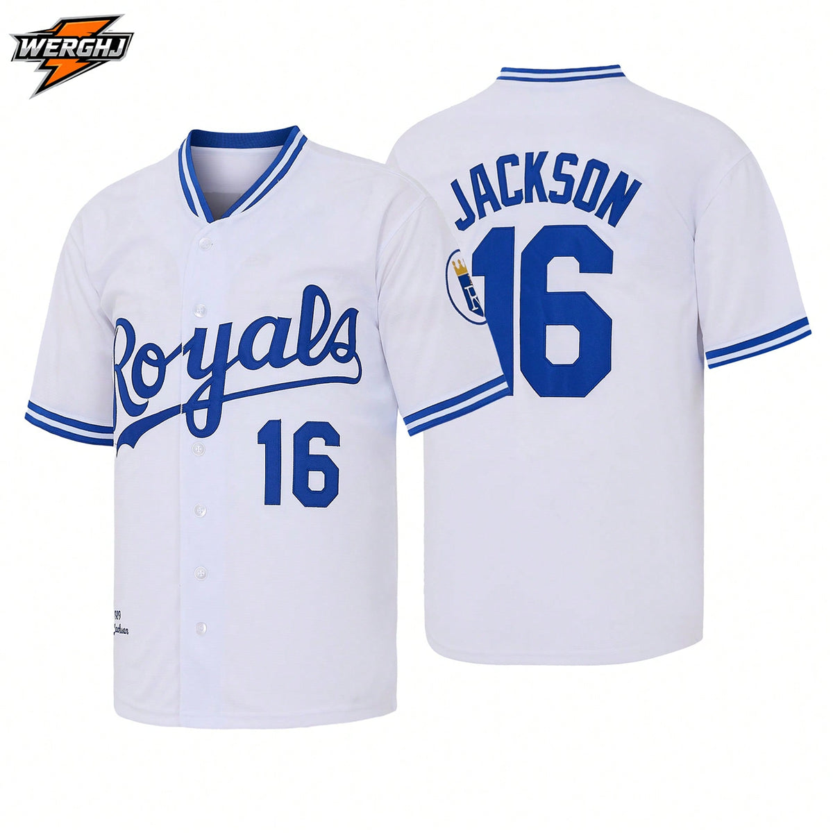 Men's #16 Bo Jackson Kansas City Royals 1989 White Embroidered Baseball Jersey, Baseball Fan Commemorative Gift