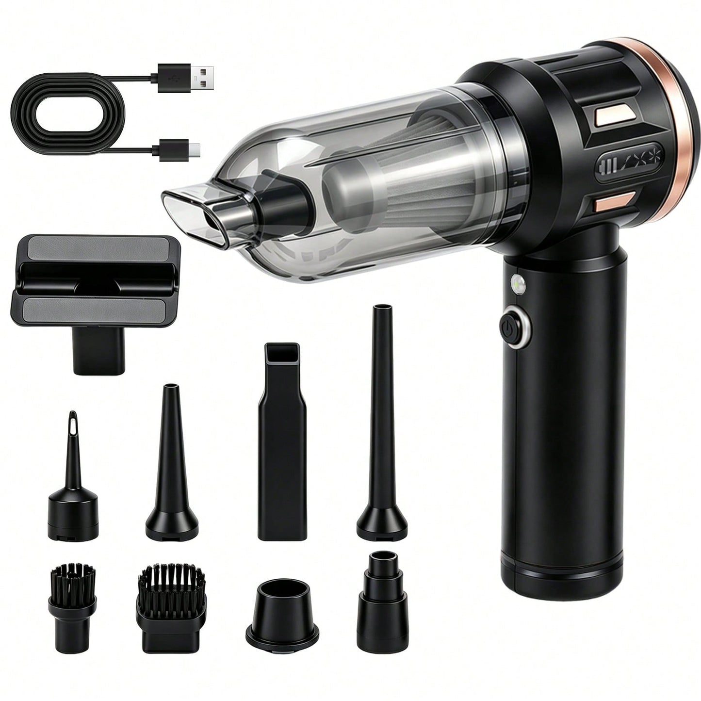Mini Car Vacuum Cleaner Portable 17000PA Rechargeable Handheld Vacuum With LED Light HEPA Filter Type-C Charging 4 In 1 Multi-Function For Car Pet Hair Home Cleaning