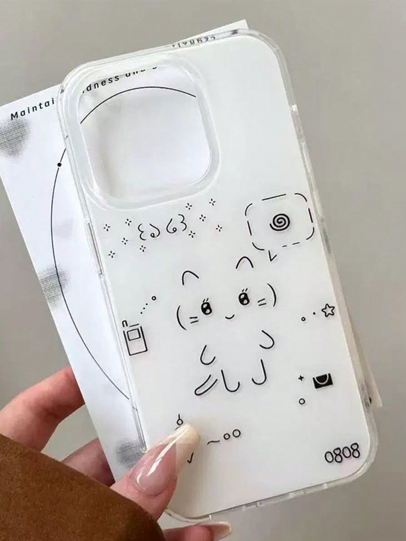 Minimalist White Black Cat Drawing Fashion Phone Case Compatible With IPhone 17 Pro Max/17 Pro/17 Air/17/16 Pro Max/16 Pro/ 15 Pro/15 New 14 Pro/13/12/11 Full Coverage Protective Case Spring Gift