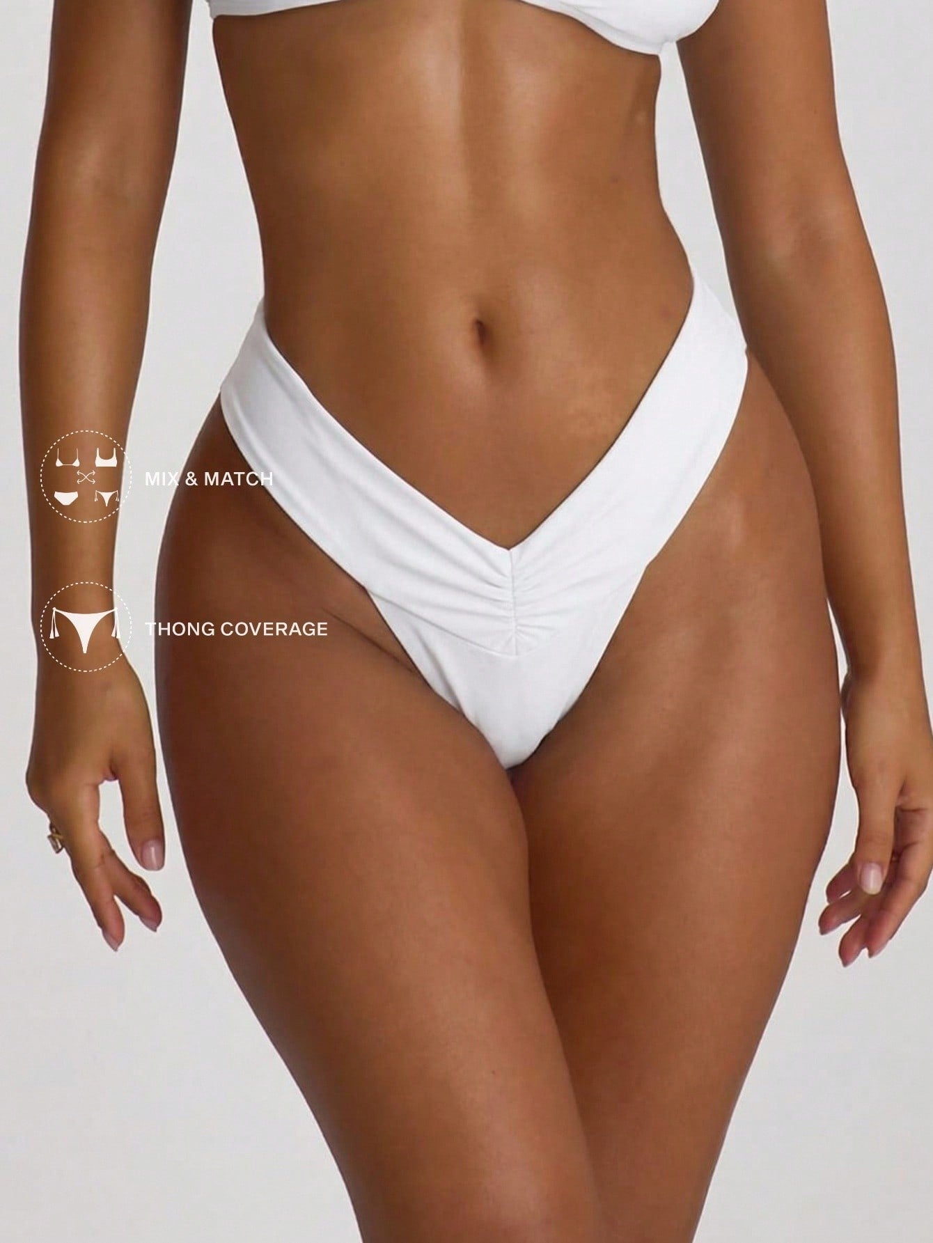 Musera Resort Ruched Front High Waist Thong Bikini Bottoms Swim Vacation Holiday Summer Travel Beachwear Basics Solid Colour Swimwear Resort Core