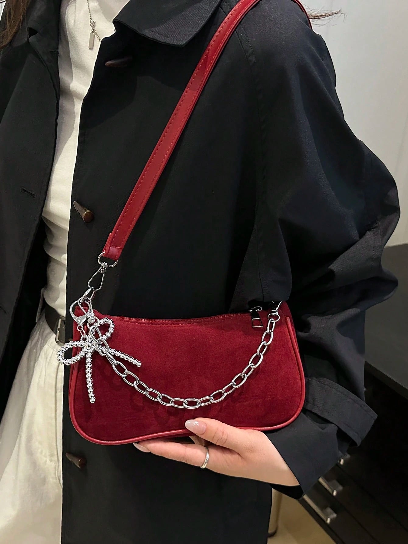 New Fashion Chain Bow Decor Handbag, Suitable For Parties, Outings, Vacations, Shopping And Daily Use