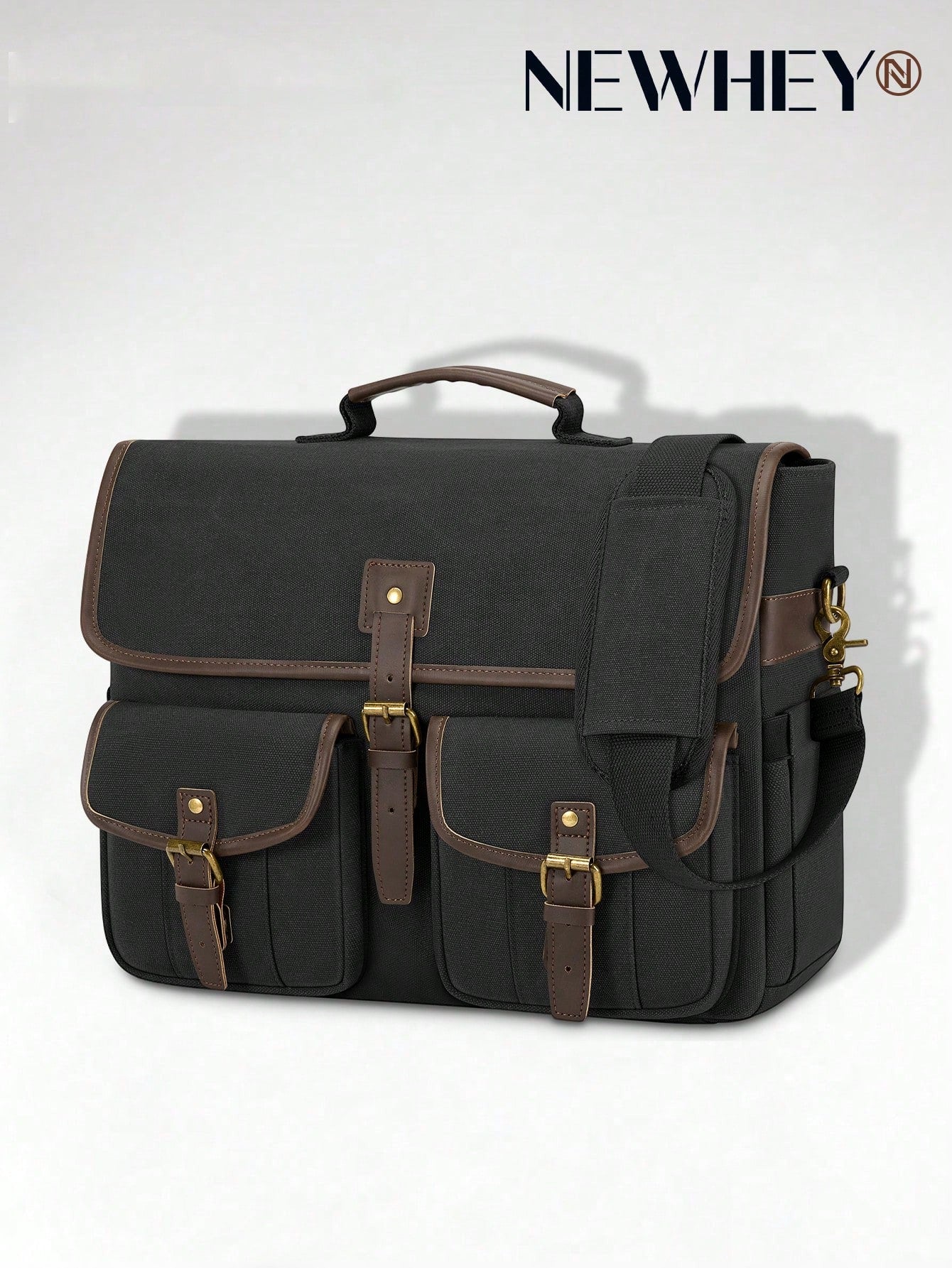 NEWHEY 17.3 Inch Canvas Shoulder Laptop Bag For Men, Waterproof Retro Crossbody Bag, Large Capacity Handheld Briefcase Messenger Bag