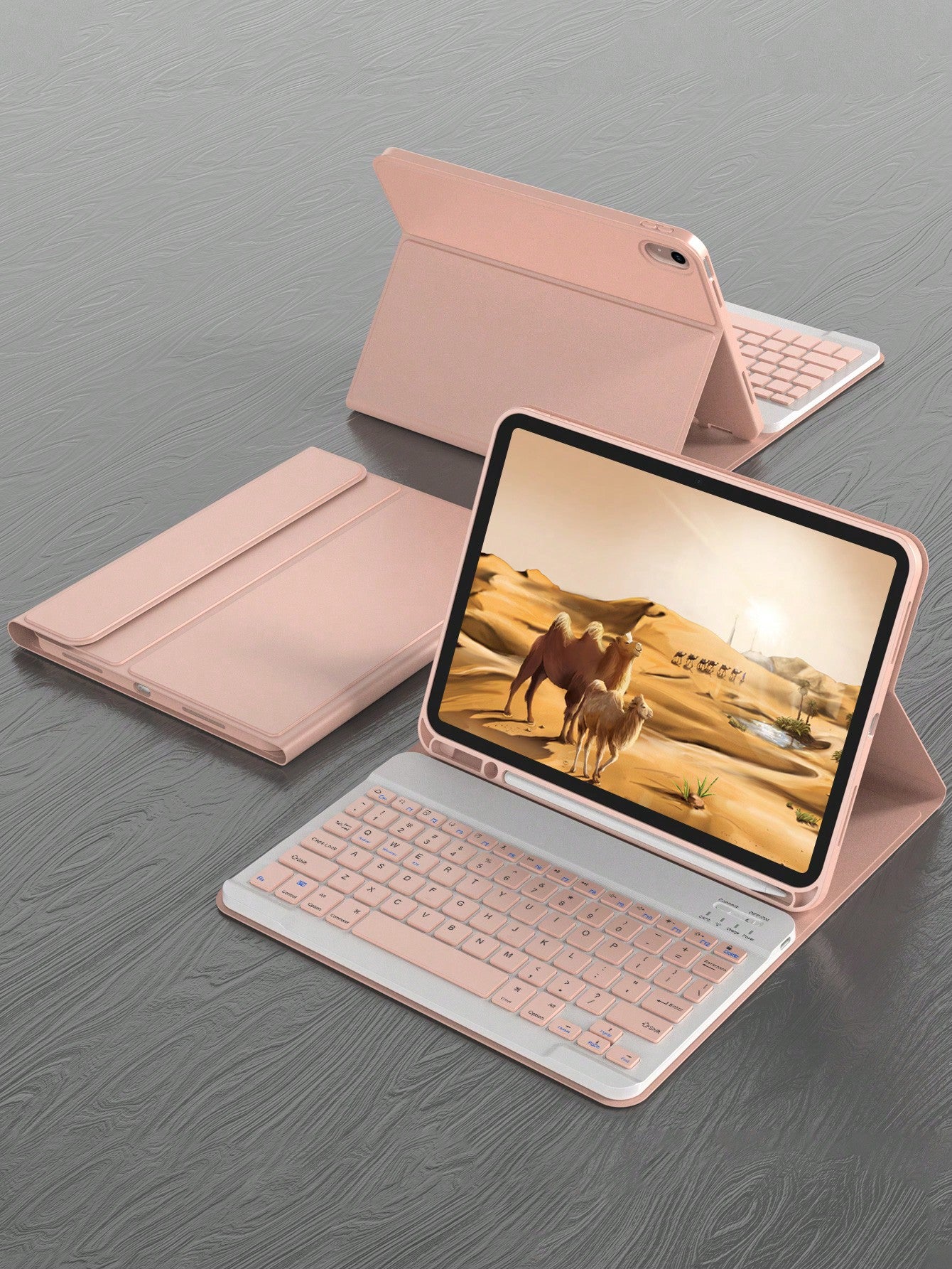 Pink Solid Color Material Flip Pad Cases With Keyboard Wireless Bluetooth Keyboard Case Compatible With IPad, Auto Sleep/Wake, Detachable Keyboard, 150mAh Battery, Slim Lightweight Stand With Pencil H