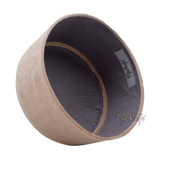 Premium Tan Velvet Turkish Chechen Style Muslim Kufi Hat