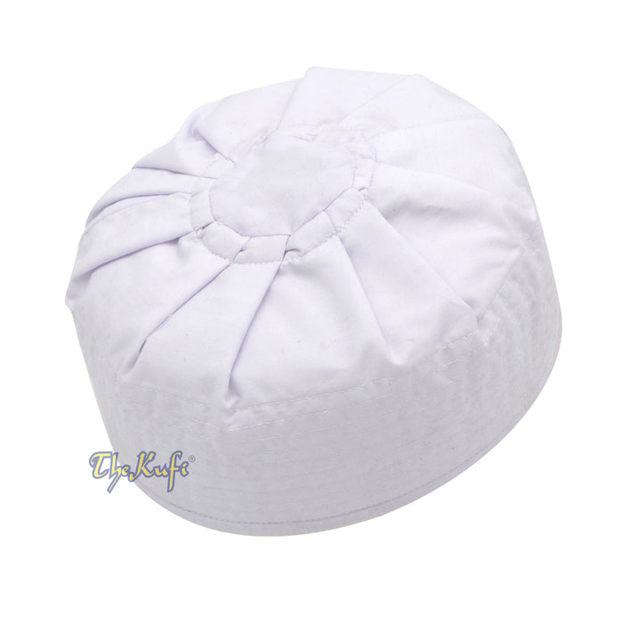 Premium White Fabric Pleated-Top Cotton Kufi Hat