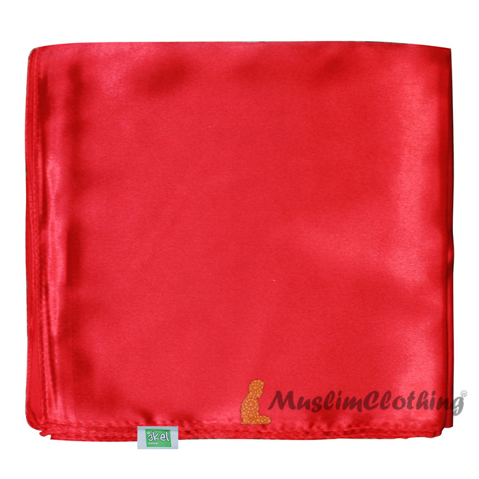 Red Borderless Satin Scarf Hijab Shawl Islamic Headwear