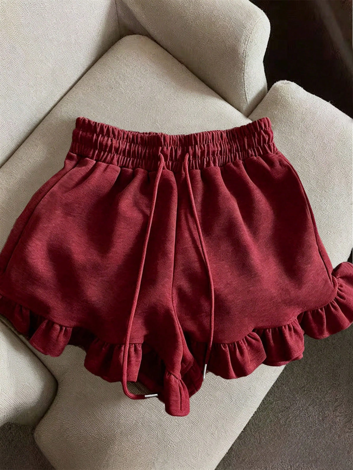Resyla Women's Casual Versatile Solid Color Ruffle Hem Shorts, Summer