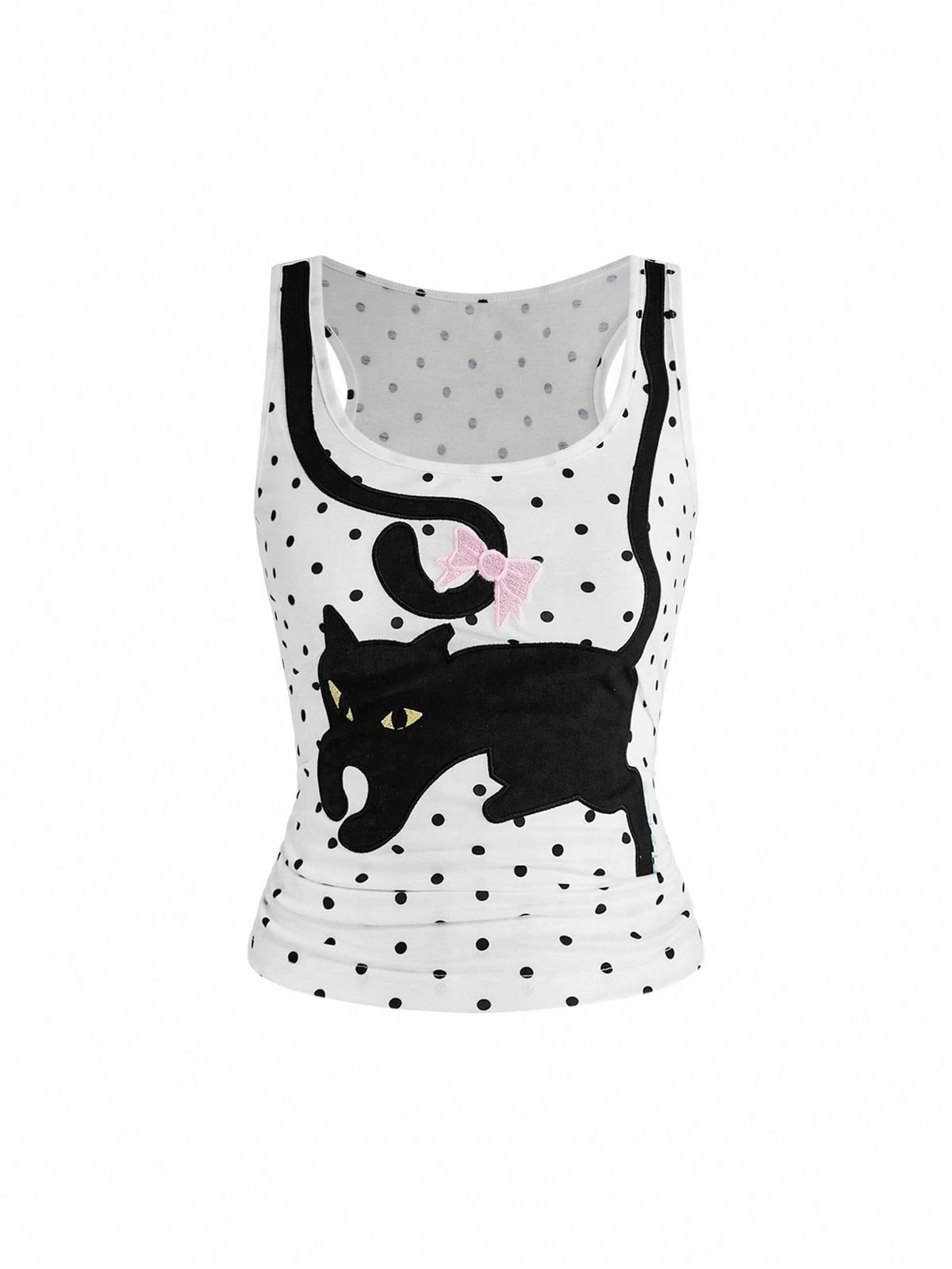 ROMWE Kawaii Women's Coquette Cute Playful Cat & Butterfly All-Match Polka Dot Camisole