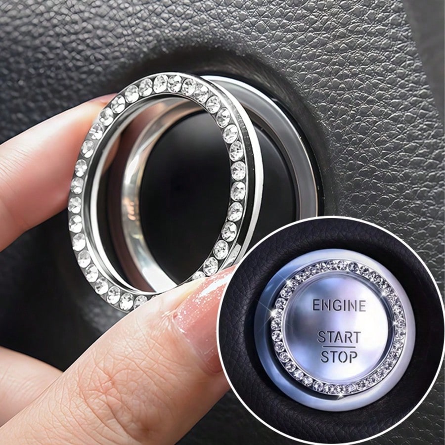 Shiny Crystal Rhinestone Engine Start Ring Sticker, Decorative Button Cover/Sticker, Key Ignition Knob Shiny Ring, Glossy Car Interior Accessory