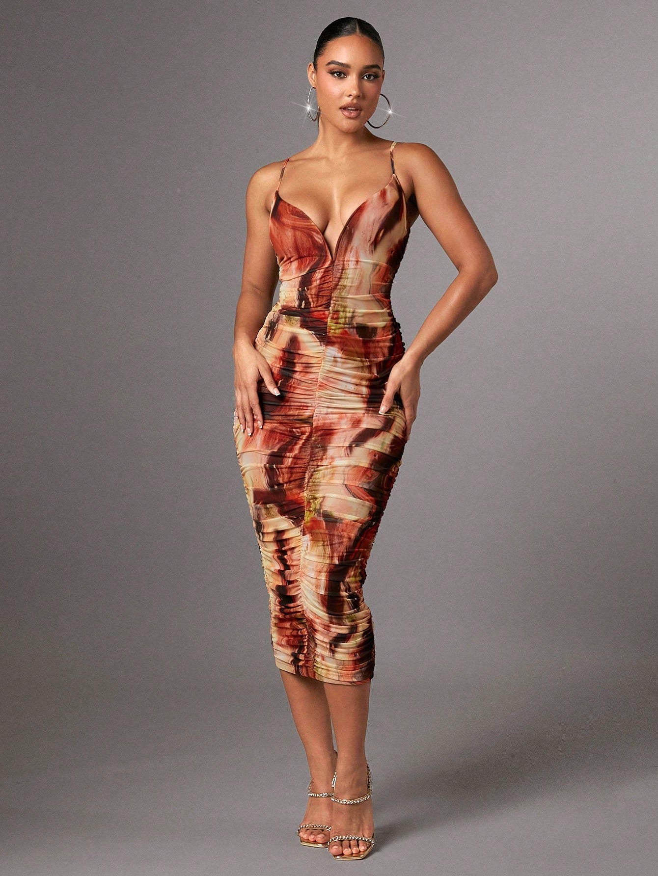 Silquee Allover Print Ruched Slip Dress