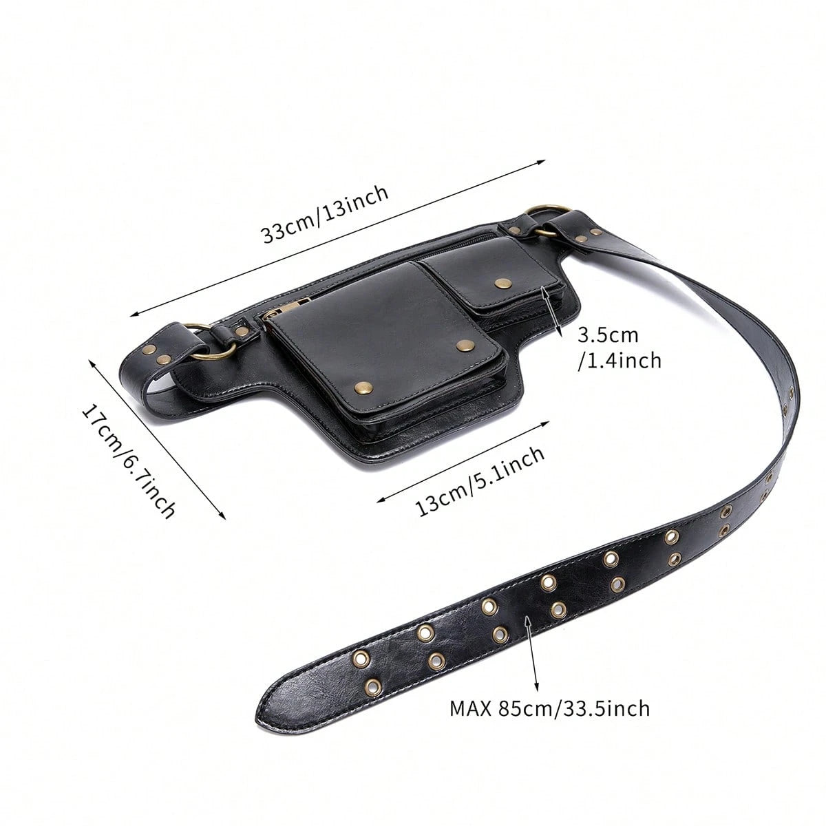 Style Waist Bag- Vintage Synthetic Leather Fanny Pack, Golden Studs & Buckles For Women, Perfect For Outdoor Sports, Travel, And Casual Wear