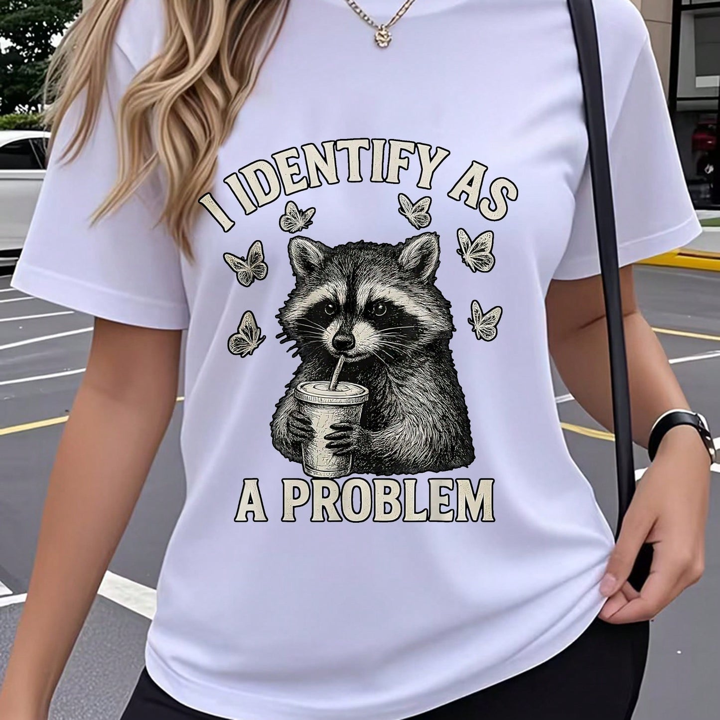 This Women'S Fun Raccoon-Themed T-Shirt Features A Casual Crew Neck Design With A Printed Raccoon Pattern, Perfect For Parties Everyday Wear, And Fun