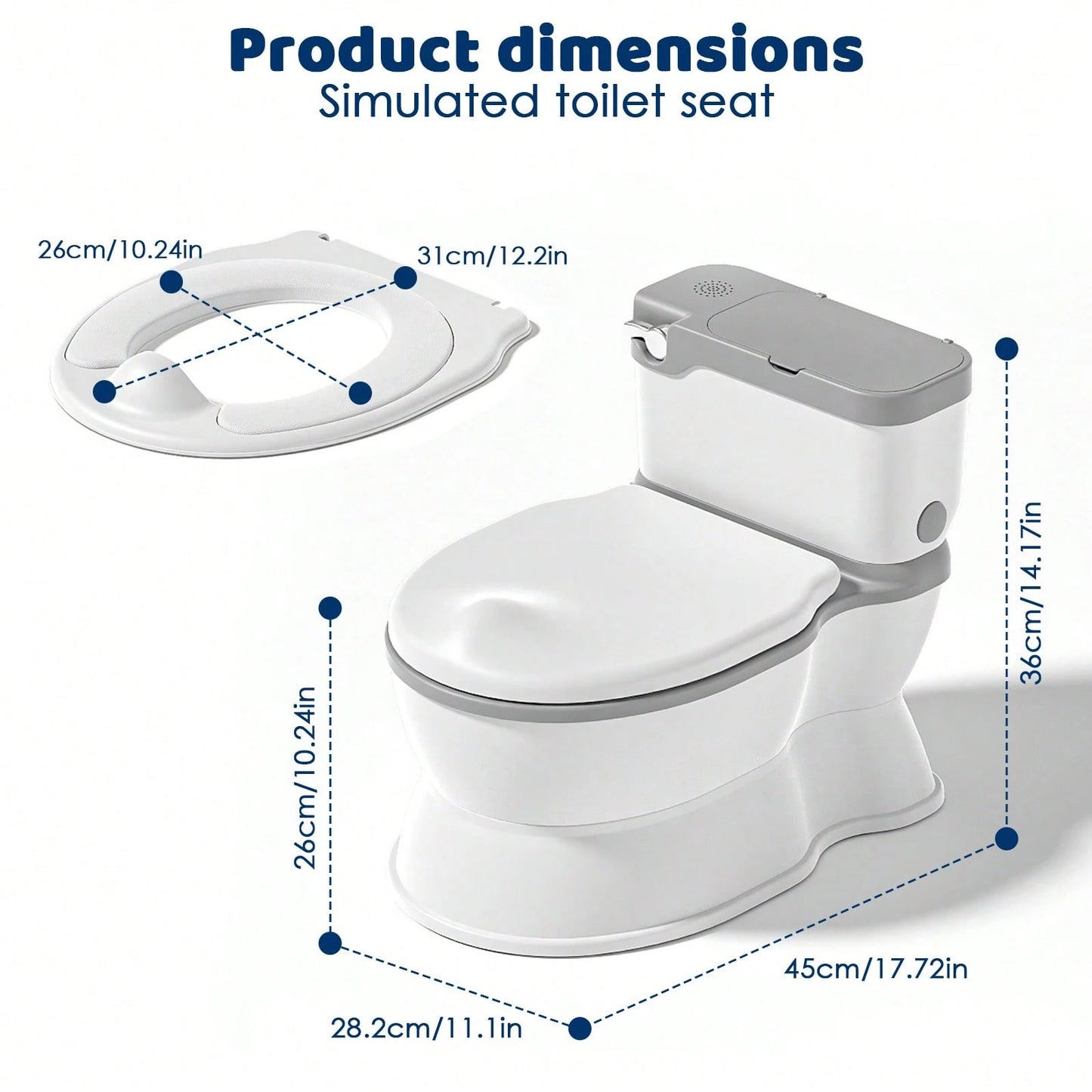 Toddler Potty Training Toilet- With Removable Training Seat, Realistic Flush Sound, Wipes Storage & Toilet Paper Holder, Fits 18-Month-Old Boys & Girls; Features Realistic Toilet Feel, Disposable Lin