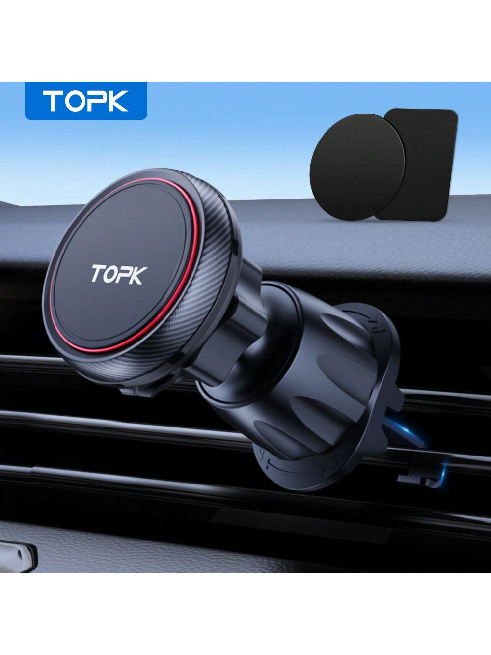 TOPK D45 Magnetic Car Phone Holder, Upgraded N52 Super Strong Magnetic Cell Phone Mount for Car Air Vent Compatible with All Smartphones