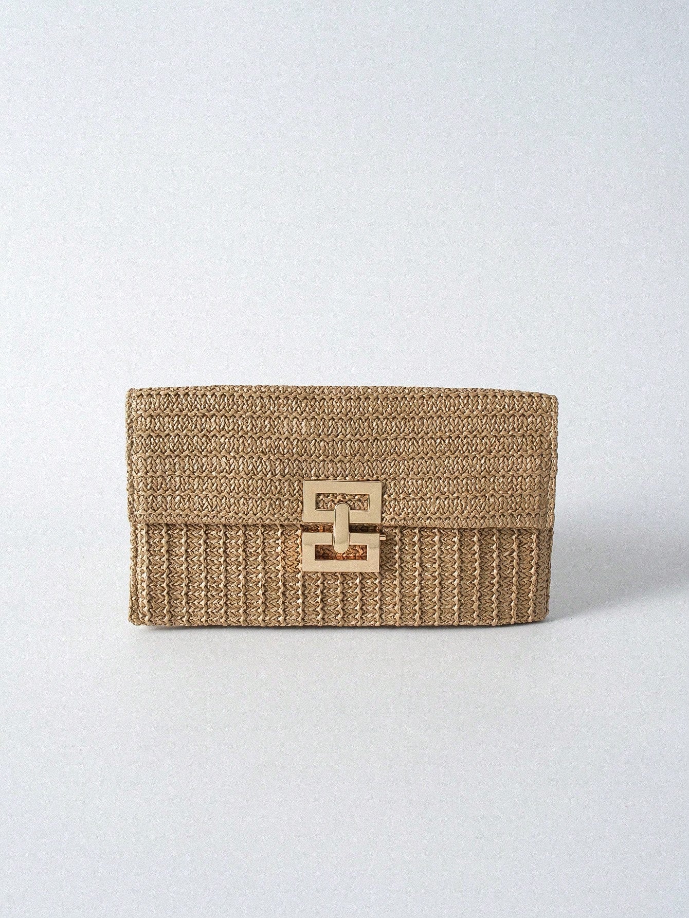 Tropiscape Multi-Layer Twist-Lock Flap Clutch Gold Bag Woven Handbag, Perfect For Vacation Beach Autumn Winter Gifts, Gold Bag Cottagecore