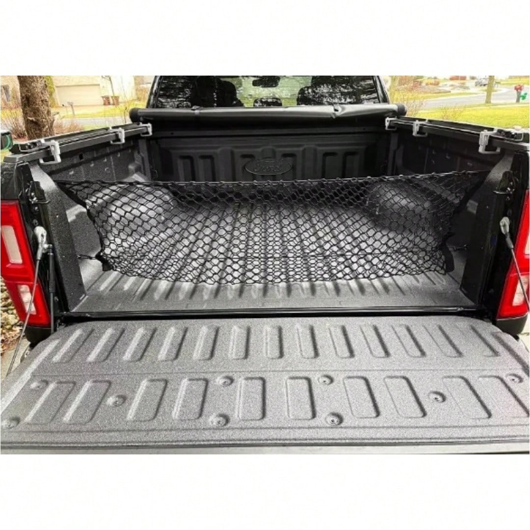 Truck Bed Organizer Net- 49"X15.7" Elastic Cargo Net With 4 Metal Hooks, Secures Gear In Trucks, SUVs, Truck Bed Storage Hold Many Items